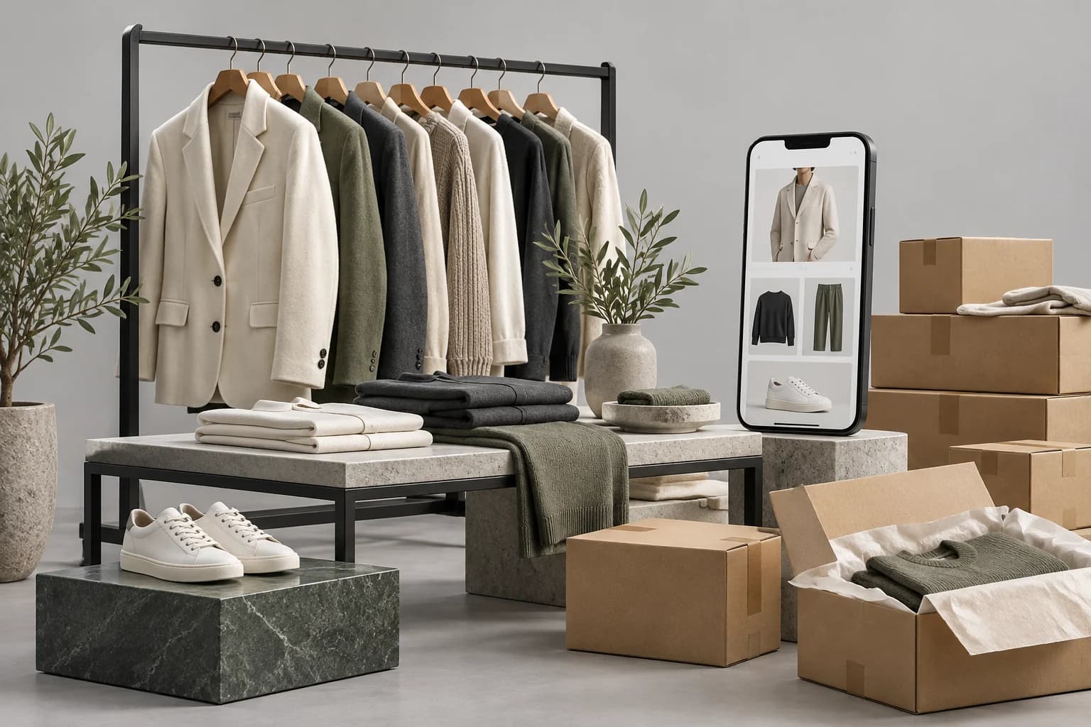 Concept illustration for Chino Official: storefront, AI ops & logistics